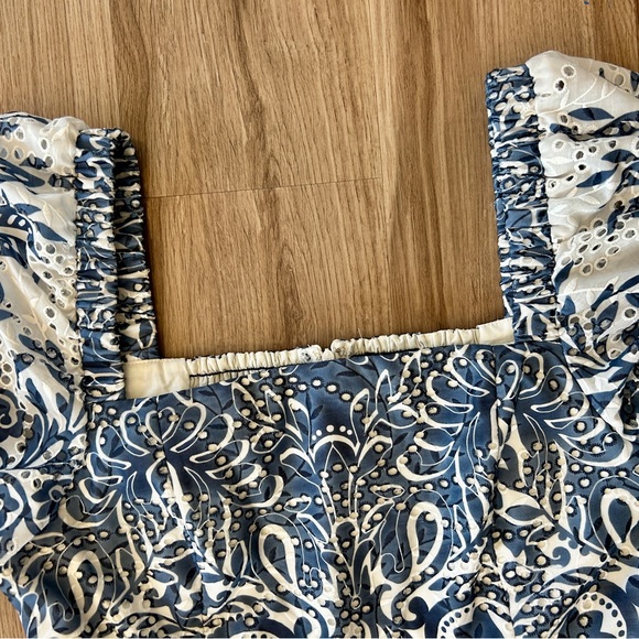 Ted Baker Print Eyelet Puff Sleeve Midi Dress Vintage Inspired Print Navy XL - Picture 6 of 12